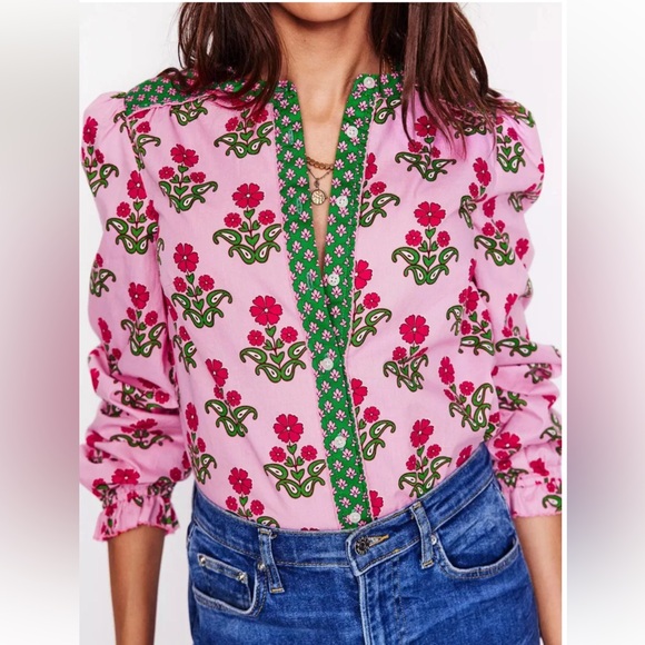 New Boden Arabella Cotton button down blouse vibrant floral lace detail pink 8 - Picture 6 of 16